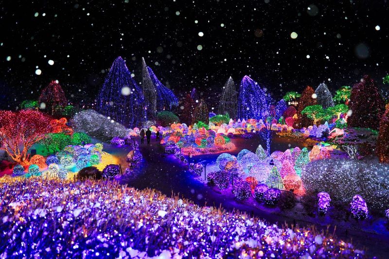 In the evening, thousands of bulbs light up, creating a scene of extreme magic