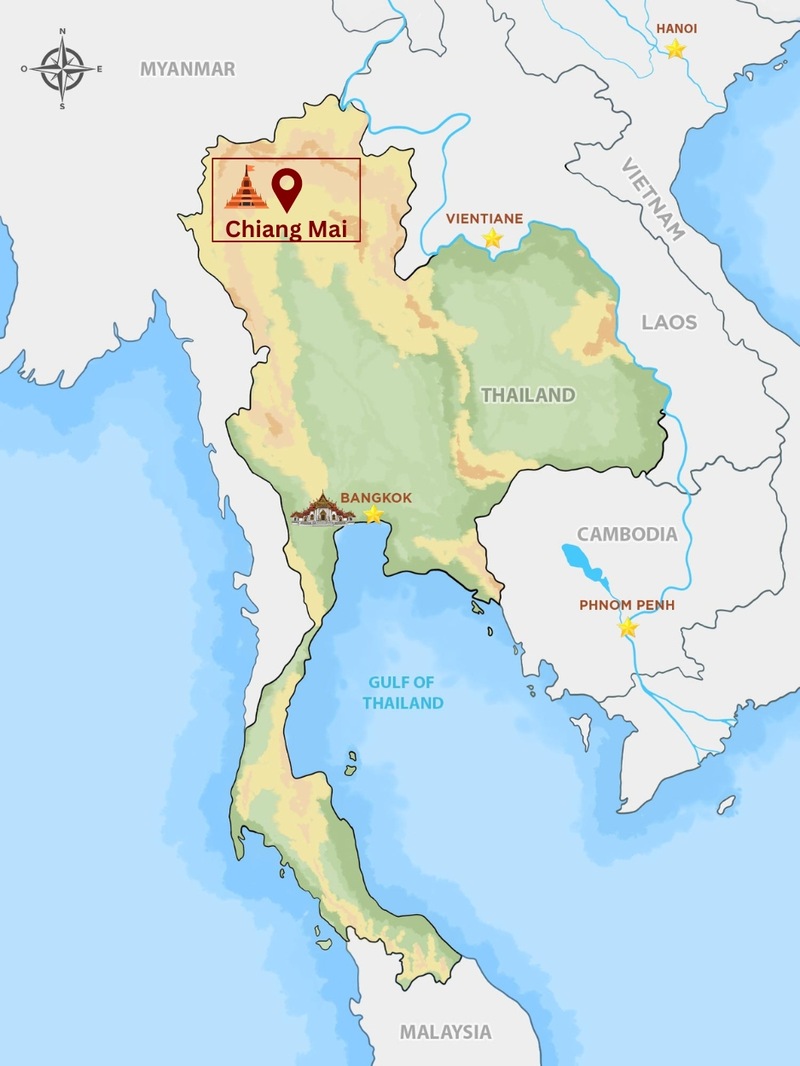 Chiang Mai is in the north of Thailand