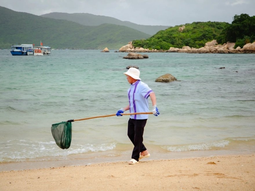 Beach clean-up activity on Whale Island Vietnam