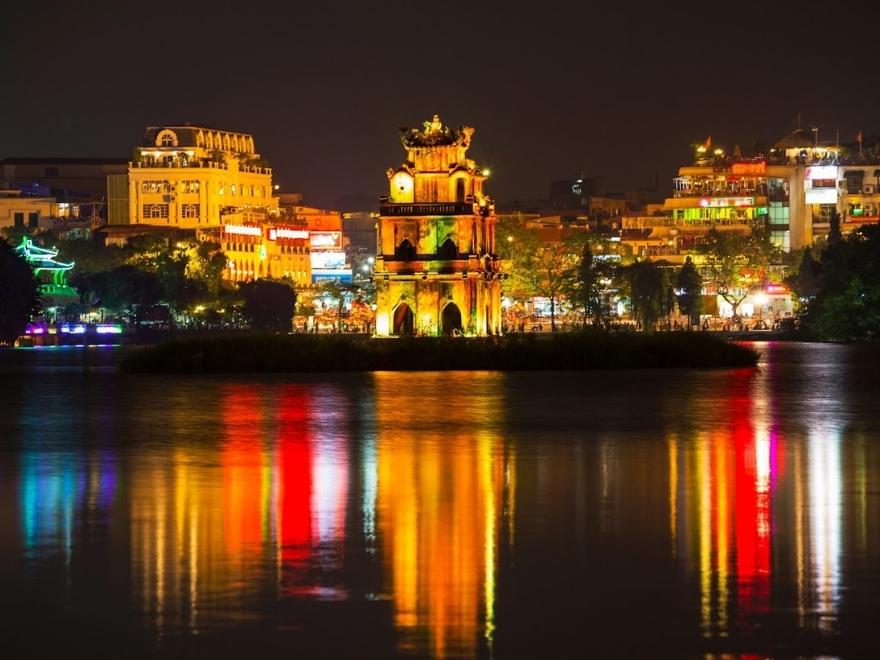 Hanoi street after rain in September evening