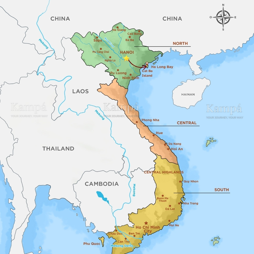Map from Hanoi to Cat Ba Island