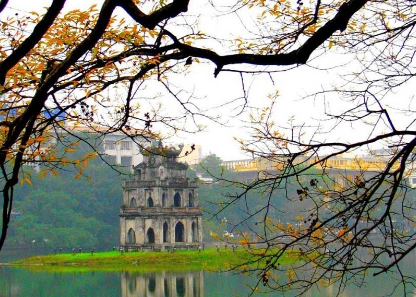 Hoan Kiem Lake Hanoi in December winter weather