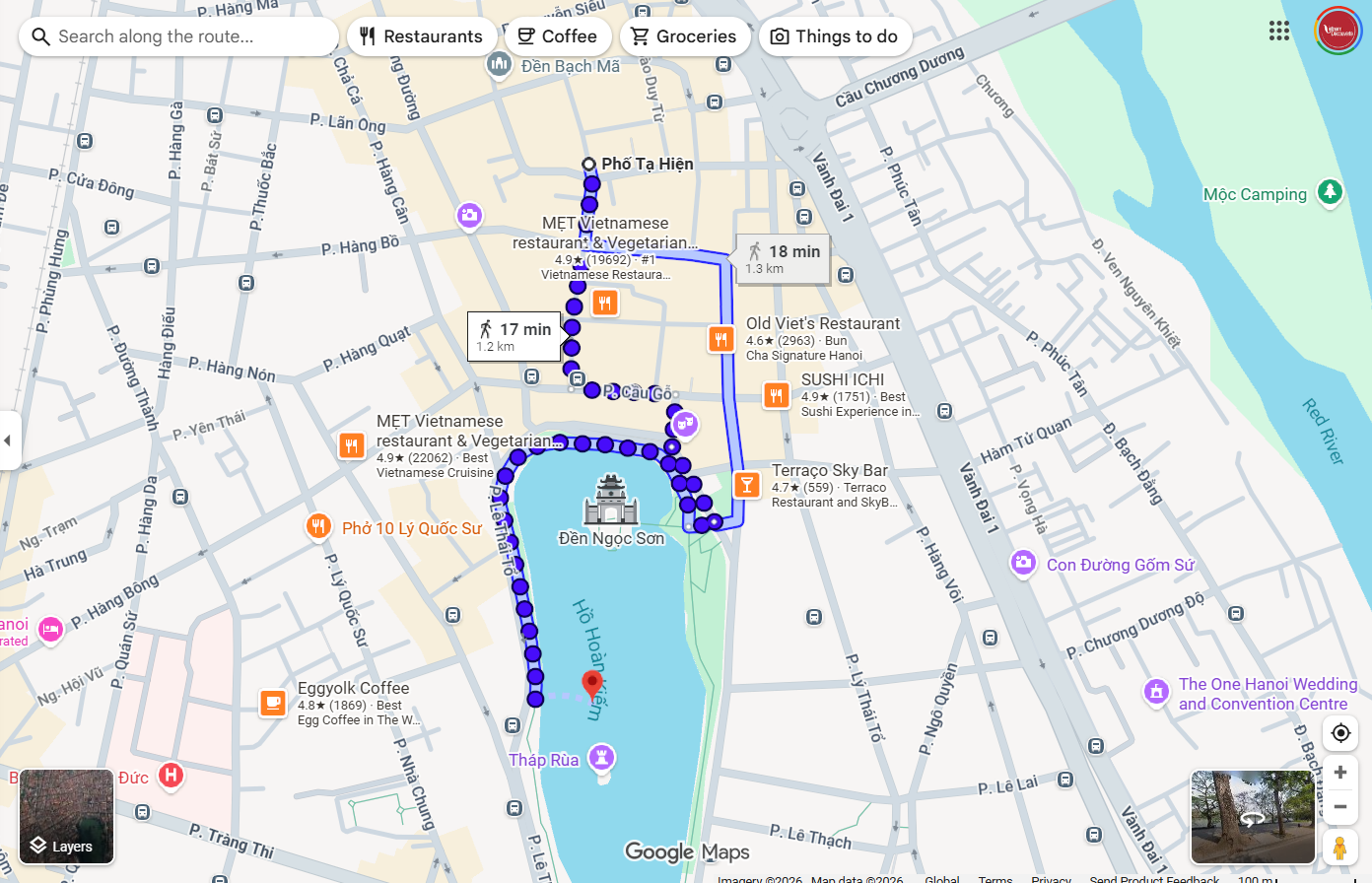 walk from hoan kiem lake to ta hien street