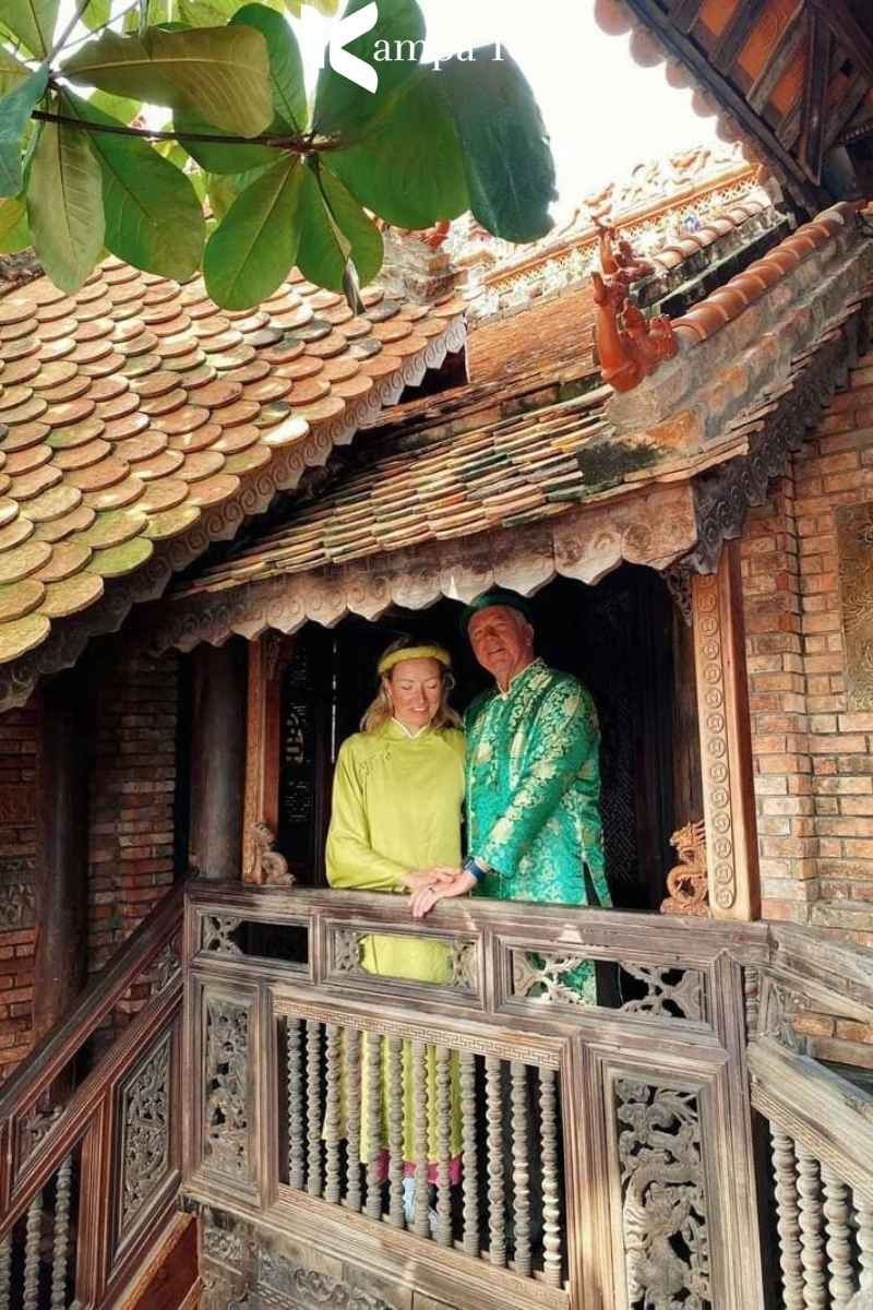 Images of tourists in traditional Vietnamese attire, capturing beautiful and lasting memories at the FITO Museum.