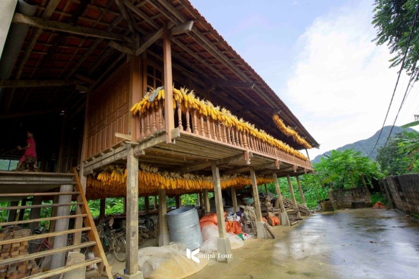 Traditional stilt house of the Tay people in Phong Nam