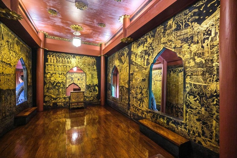 Richly decorated gold mural at Suan Pakkad Palace