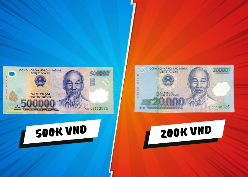 500,000 VND is on the left and 20,000 VND is on the right.