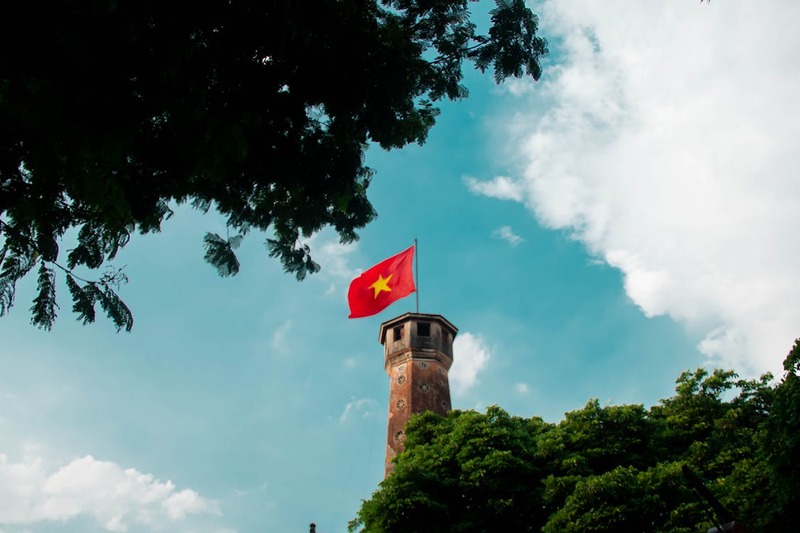 The Vietnamese flag flies