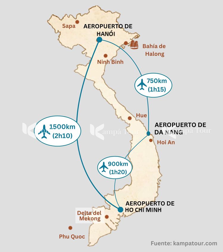 Mapa de los aeropuertos de Vietnam