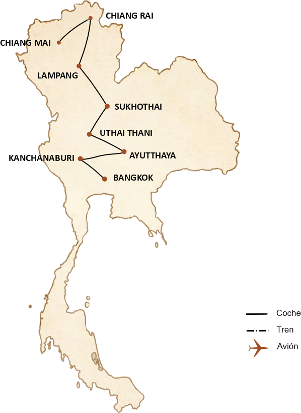mapa circuito Tailandia en 14 días: las múltiples caras del Norte