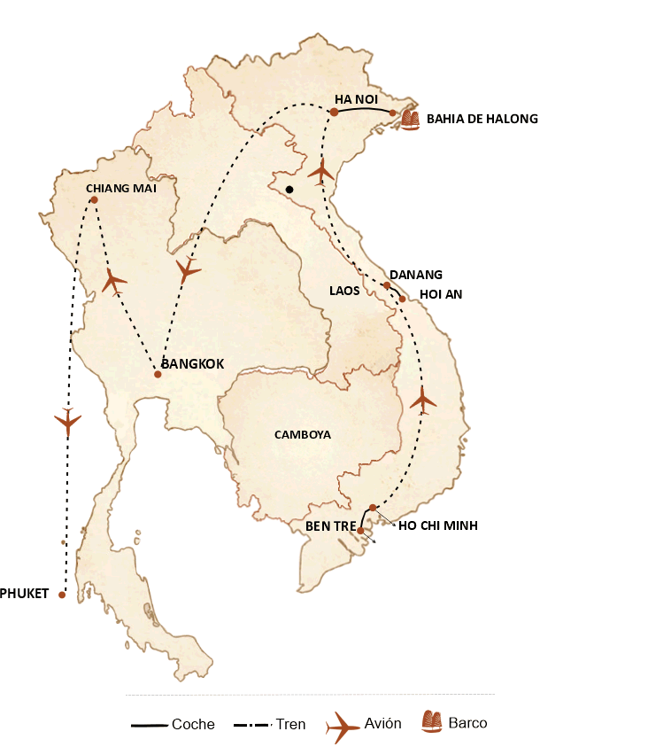 mapa circuito Viaje a Vietnam y Tailandia en 16 días