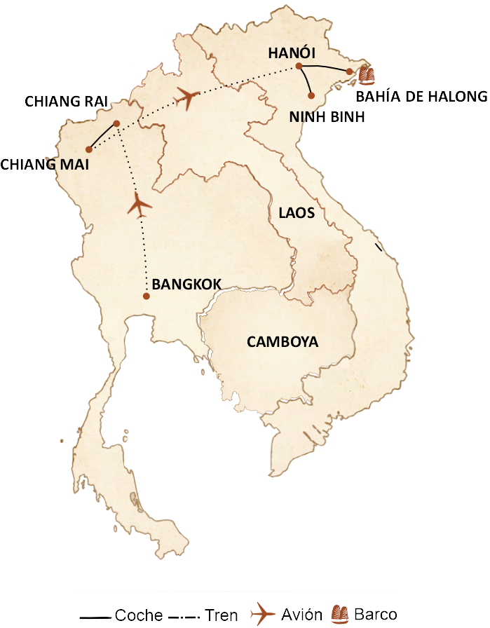 mapa circuito Encantador Tailandia y Vietnam en 12 días