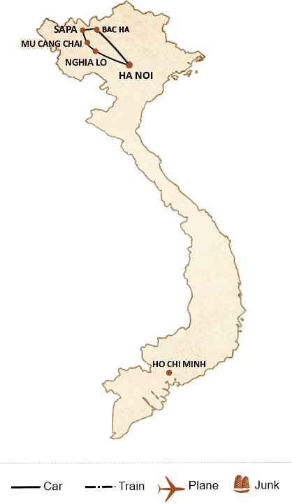 carte du circuit Vietnam Hill Tribe & Trekking Itinerary in 5 Days