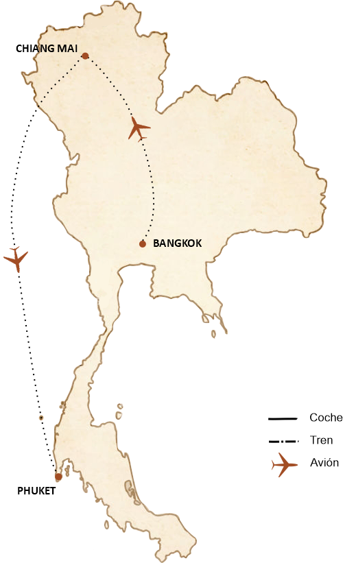 mapa circuito Viaje a Tailandia en familia 10 días