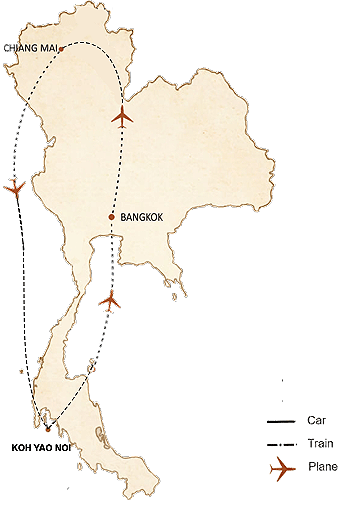 carte du circuit Thailand Luxe in 10 Days
