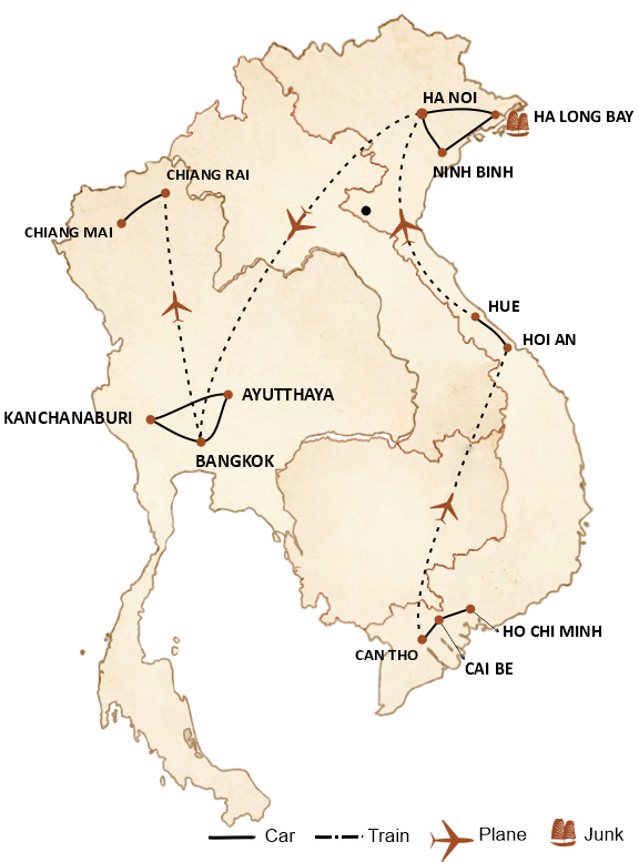 carte du circuit Epic Escapade in Vietnam and Thailand: 3 Weeks of Adventure